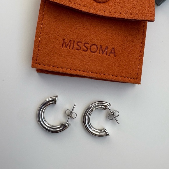 Missoma Ridge Silver Hoop Earrings, Small - Picture 3 of 6